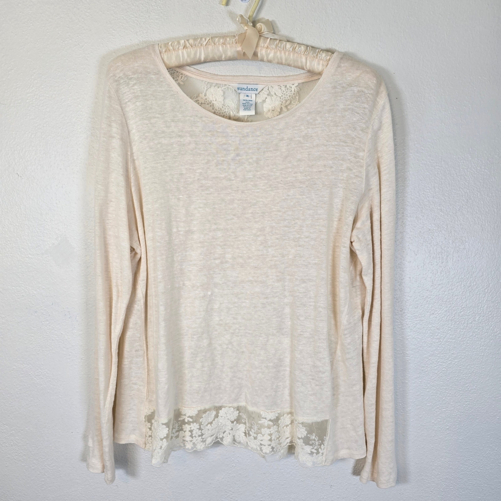 Sundance Simple Splendor Top Women's Xl Cream Lace Back Romantic Boho Feminine